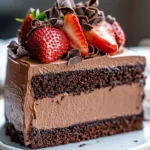 Delicious triple chocolate mousse cake with layers of rich chocolate.