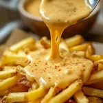 Bowl of ultimate cheese sauce for fries, creamy and delicious.