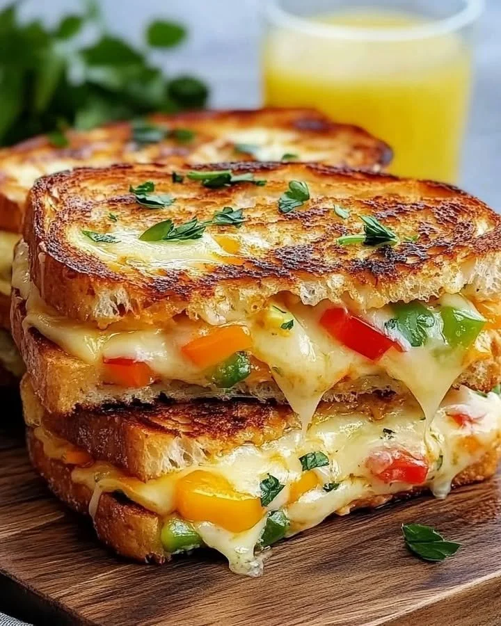 Ultimate Cheesy Veggie Grilled Sandwich with fresh vegetables and melted cheese