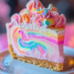 Vibrant Unicorn Marshmallow Swirl Cheesecake topped with colorful decorations