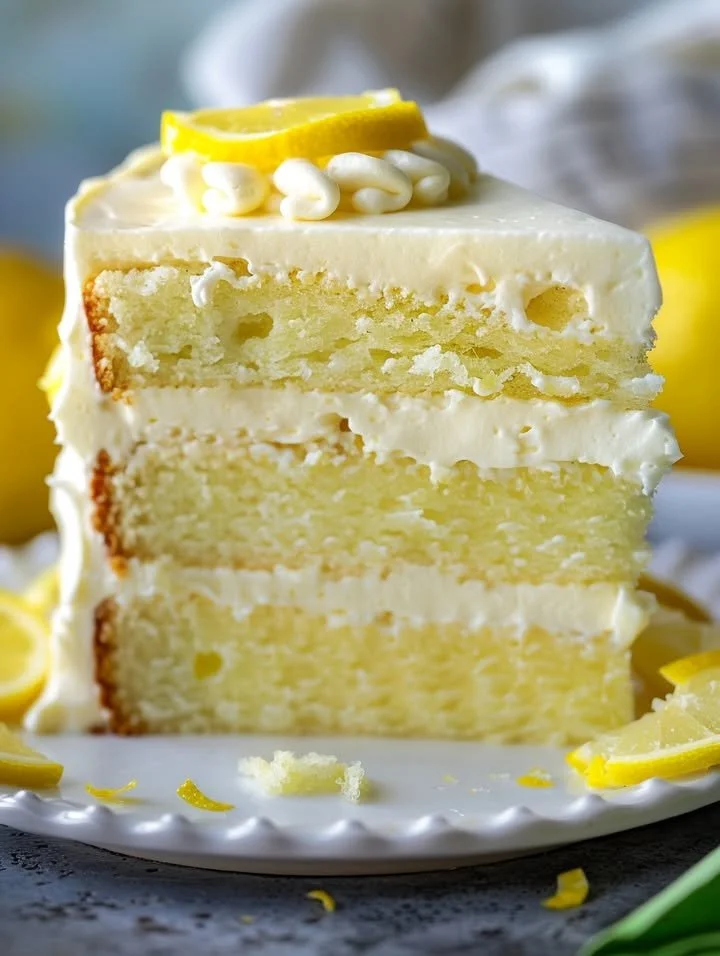 Delicious Velvet Lemon Cream Layer Cake with creamy frosting and lemon zest