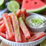 Delicious Watermelon Fries served with creamy Coconut Lime Dip