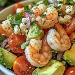 Zesty lime shrimp and avocado salad served in a bowl with fresh ingredients