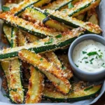 Delicious baked zucchini fries seasoned and ready to enjoy as a healthy snack
